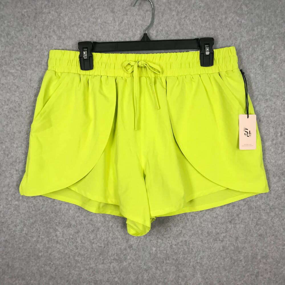Sincerely Jules Shorts Womens XL Yellow Tulip Slit Running Athletic Lined Active